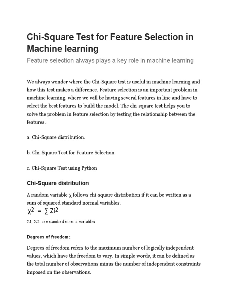 Chi-Square Test For Feature Selection in Machine Learning | PDF | Chi ...