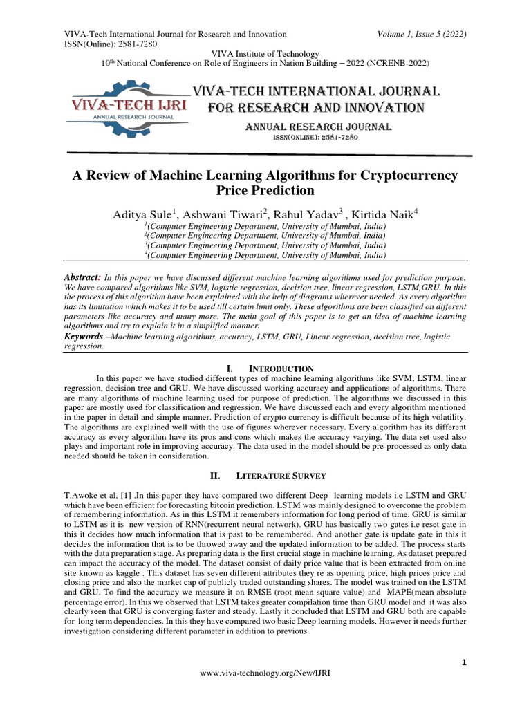 Machine Learning for Crypto Price Prediction | PDF | Regression ...