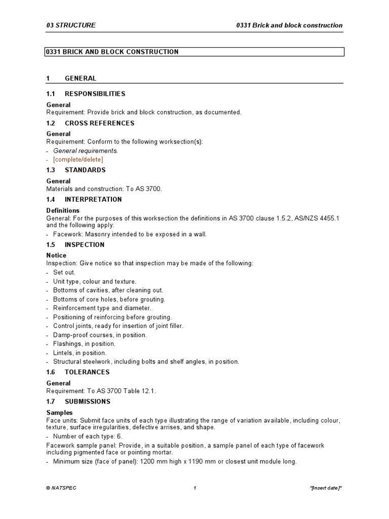0331 Brick and Block Construction Wo Guidance PDF Masonry Brick