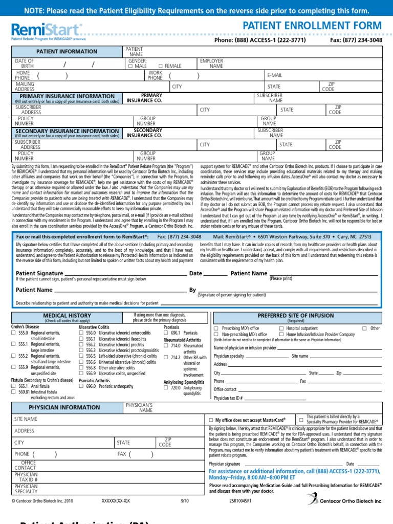 Remistart Enrollment Form Medicare United States Patient