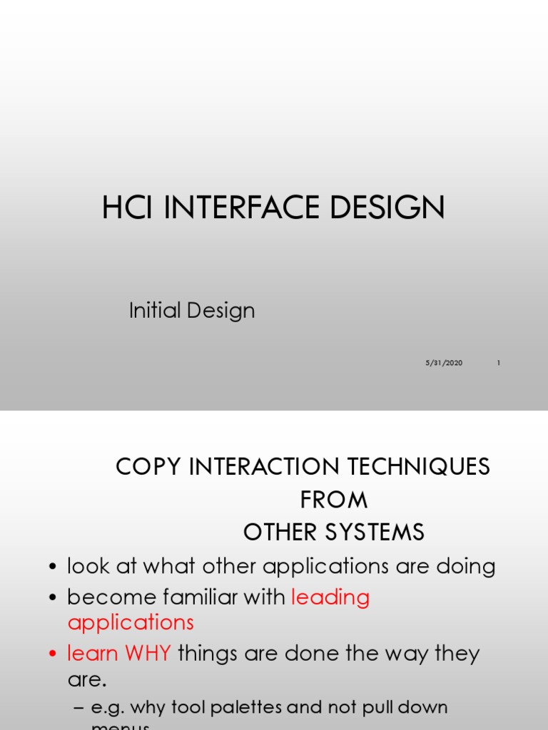Lecture 9 - Design I | PDF | Graphical User Interfaces | Menu (Computing)