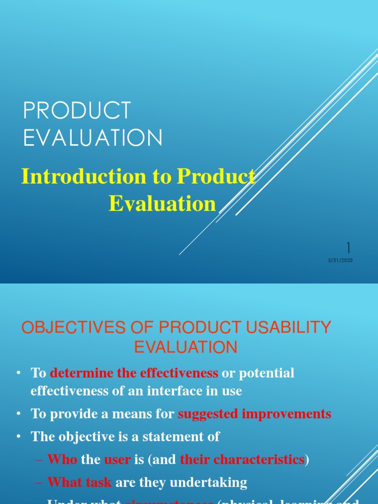 Introduction To Product Evaluation | PDF | Usability | Expert
