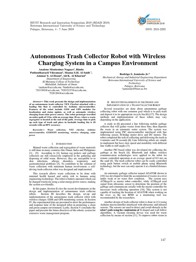 Autonomous Trash Collector Robot Pdf Inductor Robotics