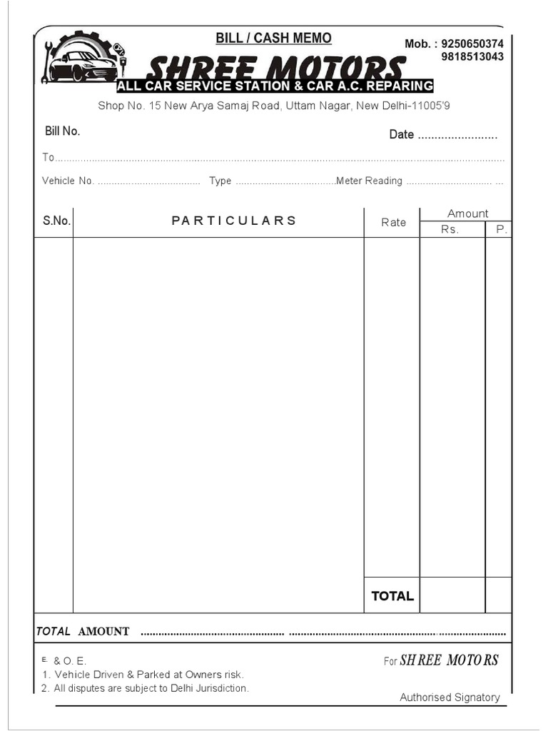 Car Service Bill Format Template | PDF | Business