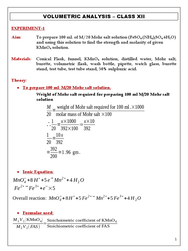 Mohr's Salt and Oxalic Acid Titration | PDF | Titration | Chemistry