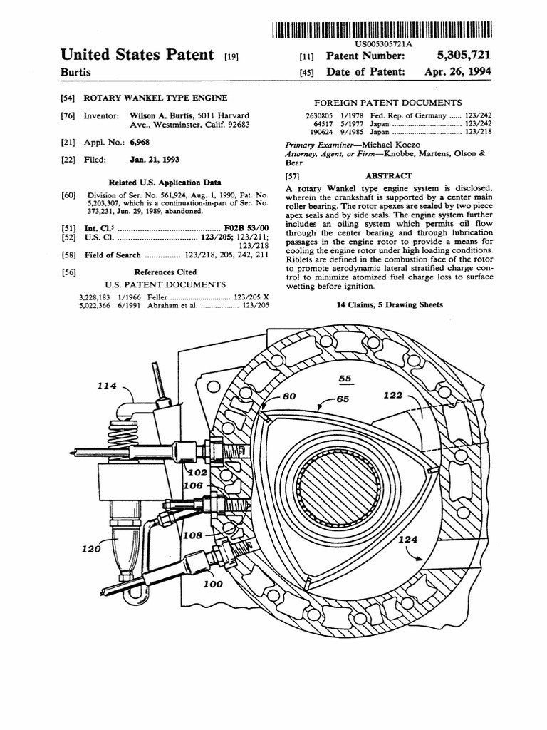 US5305721Rotary Wankel Type Engine PDF Fuel Injection Engines