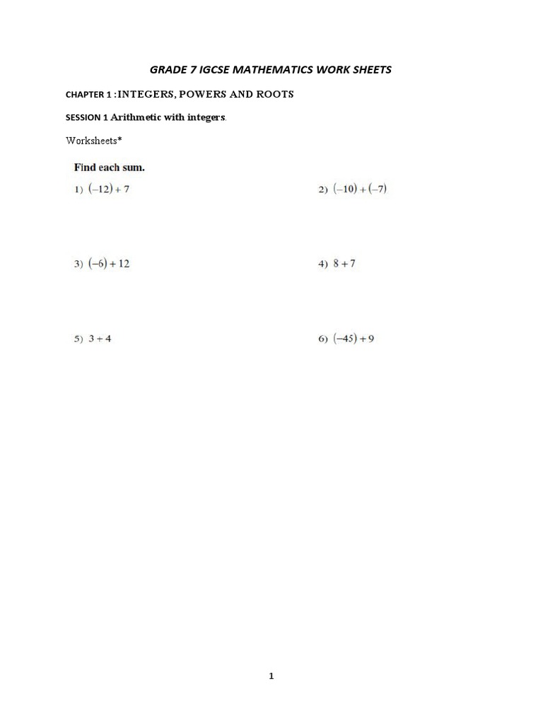 Maths Worksheets For Grade 7 Igcse Igcse Additional Mathematics
