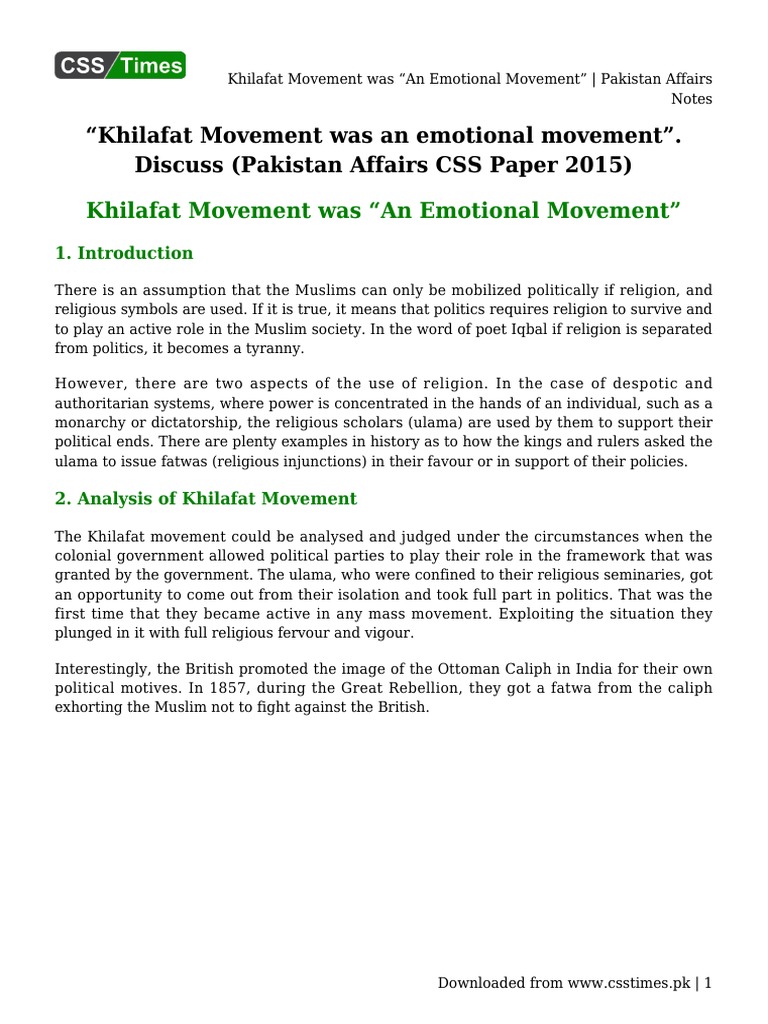 Overview of the Khilafat Movement | PDF | Mahatma Gandhi | Caliphate