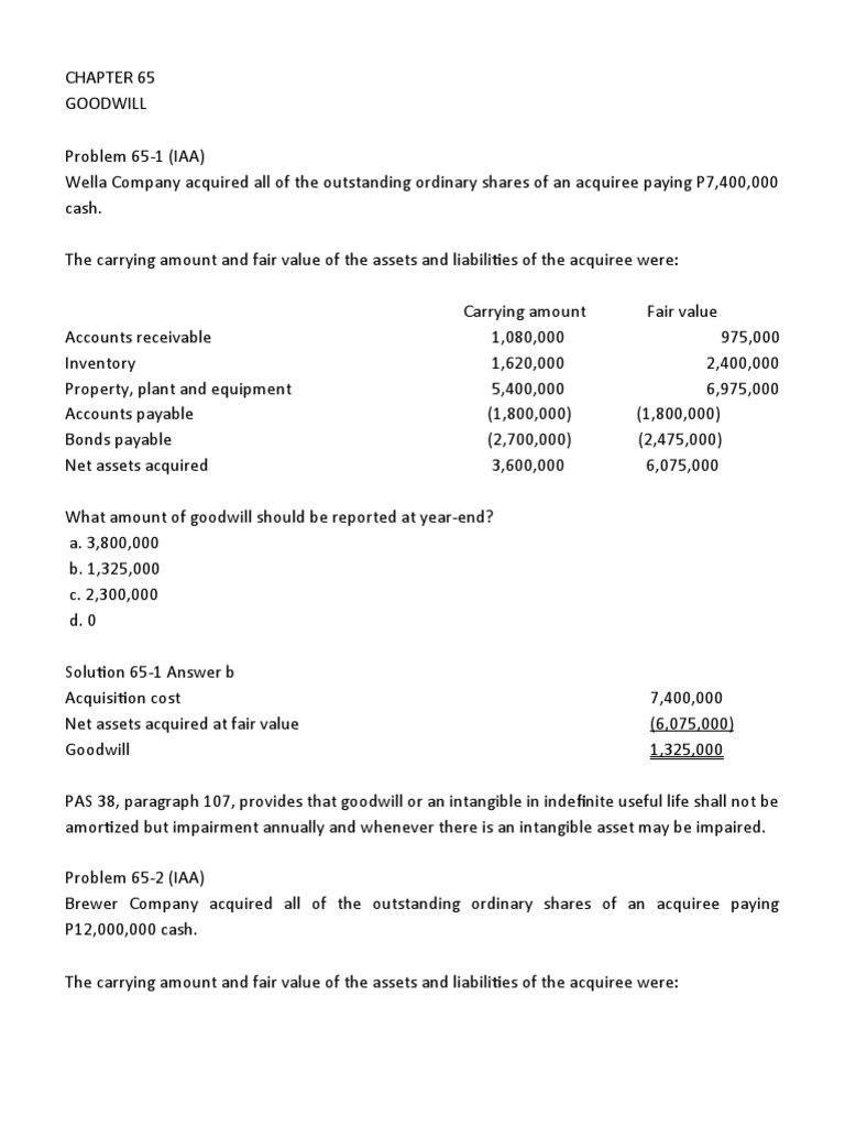 Goodwill Calculation for Acquisitions | PDF | Goodwill (Accounting ...