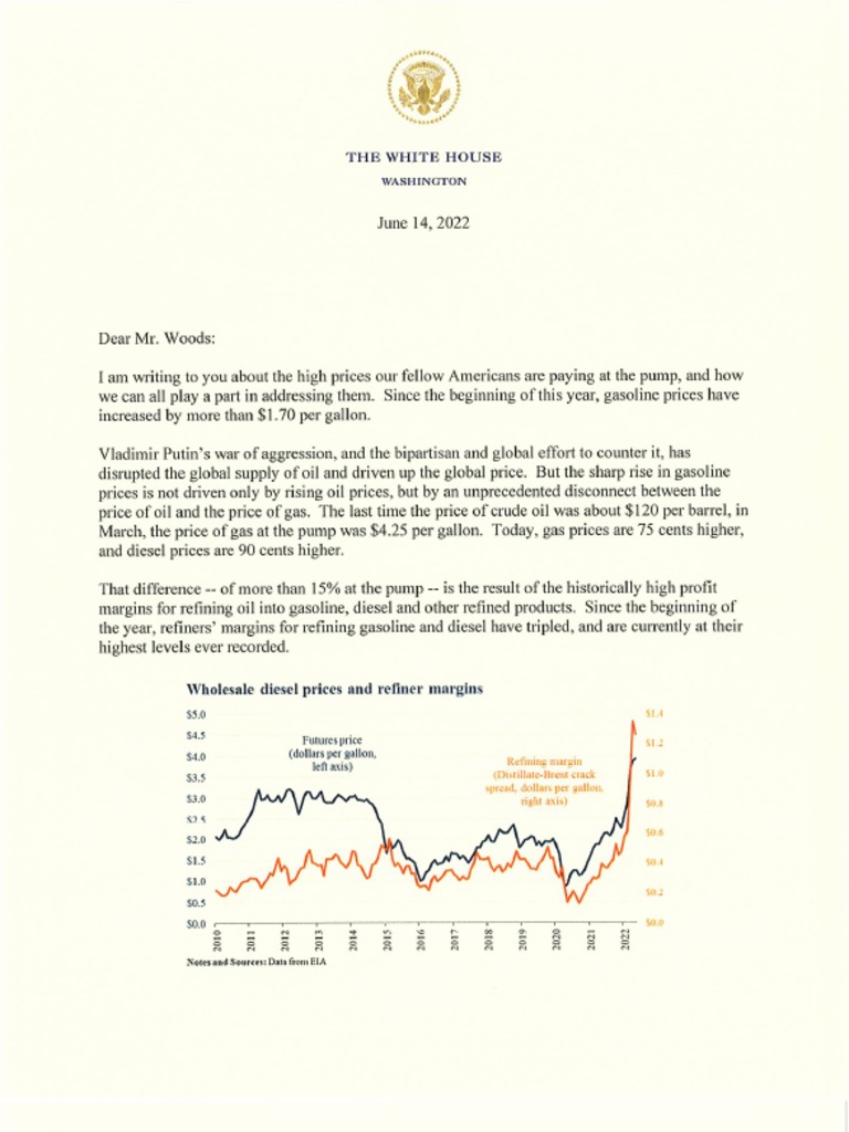 Joe Biden Letter To Oil Companies | PDF | Oil Refinery | Gasoline