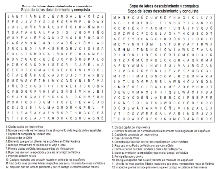 Sopa de Letras Descubrimiento y Conquista de Chile | PDF