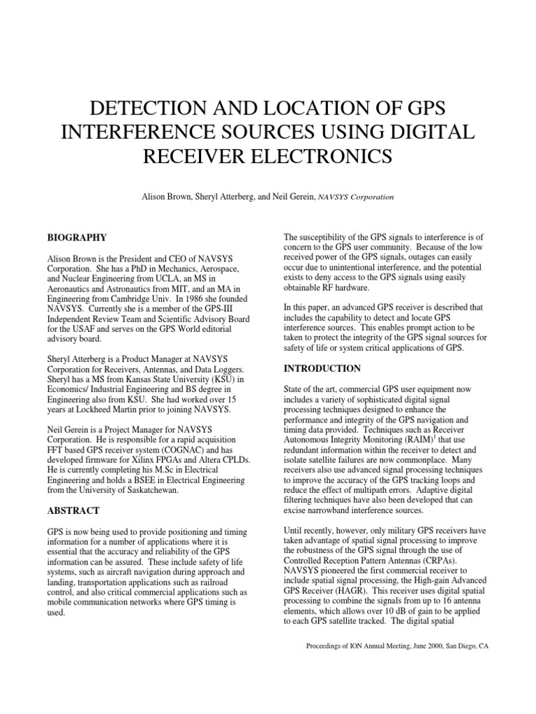 Detection and Location of Gps Interference Sources Using Digital Receiver Electronics PDF