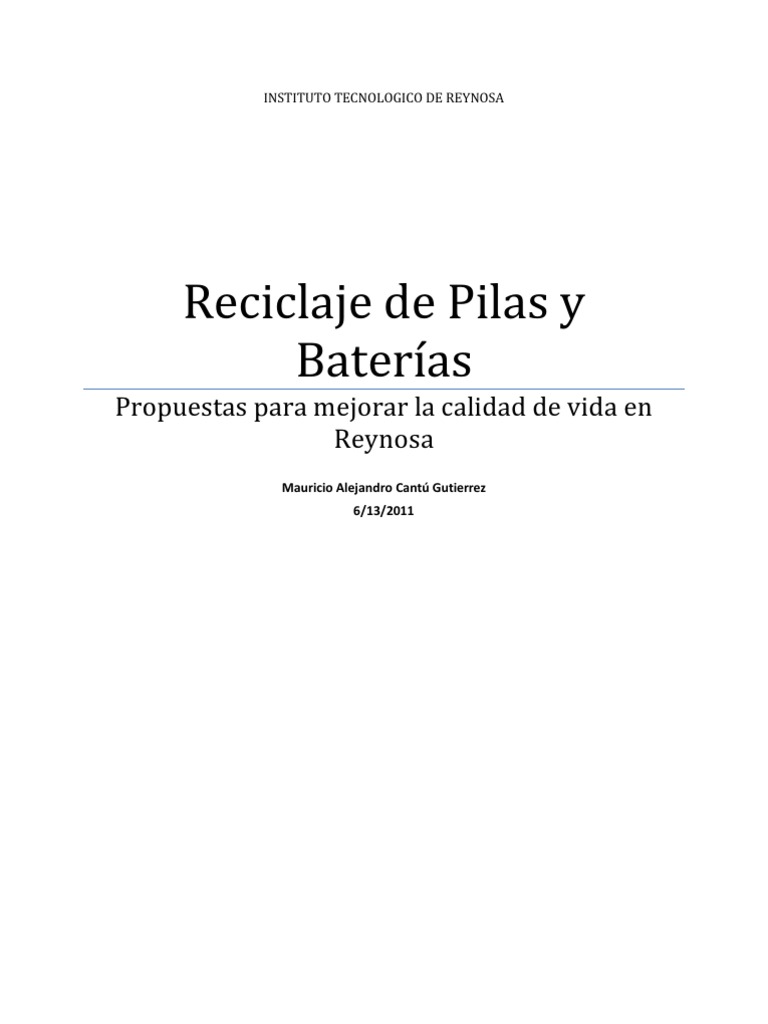 Reciclaje de Pilas y Bateras | PDF | Batería (electricidad) | Materiales