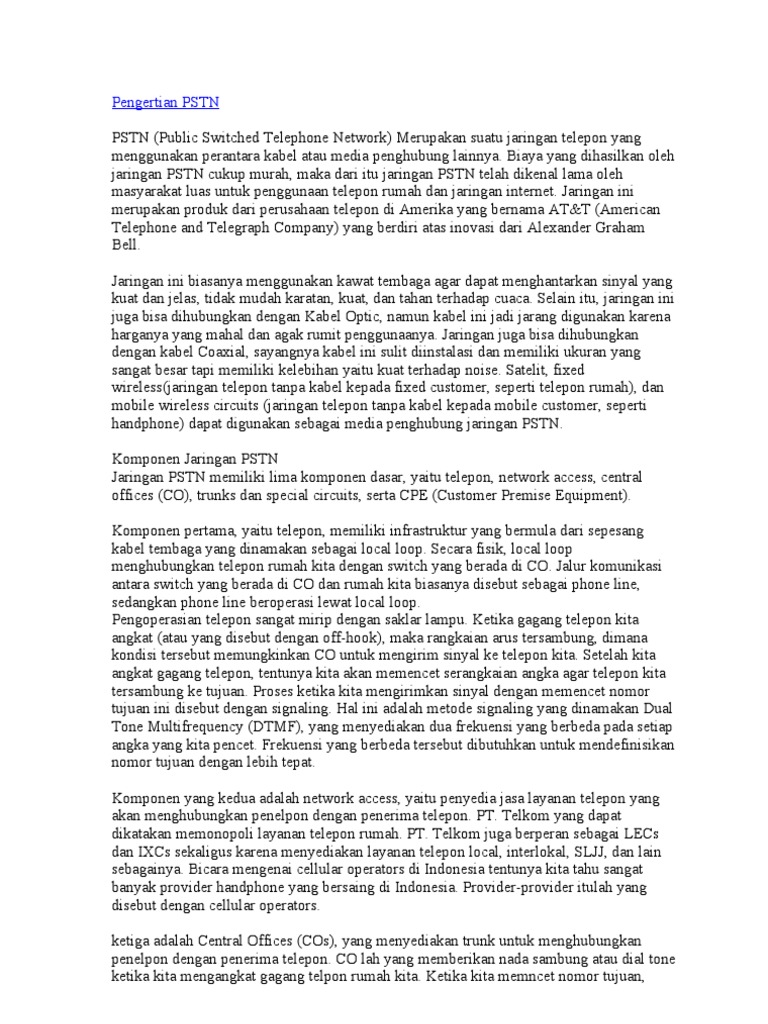 Pengertian PSTN Pengertian PSTN