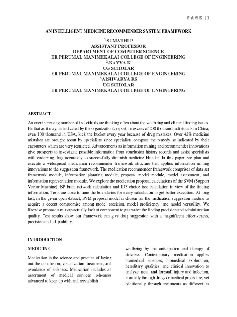 Journal AN INTELLIGENT MEDICINE RECOMMENDER SYSTEM FRAMEWORK | PDF ...
