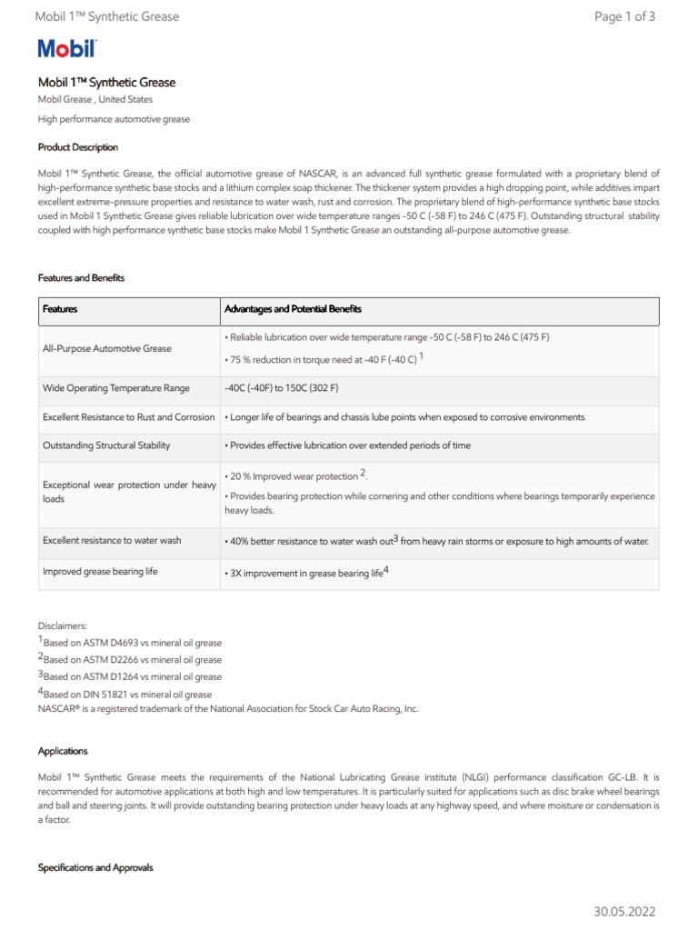 Mobil 1™ Synthetic Grease Mobil 1™ Synthetic Grease Mobil 1™ Synthetic