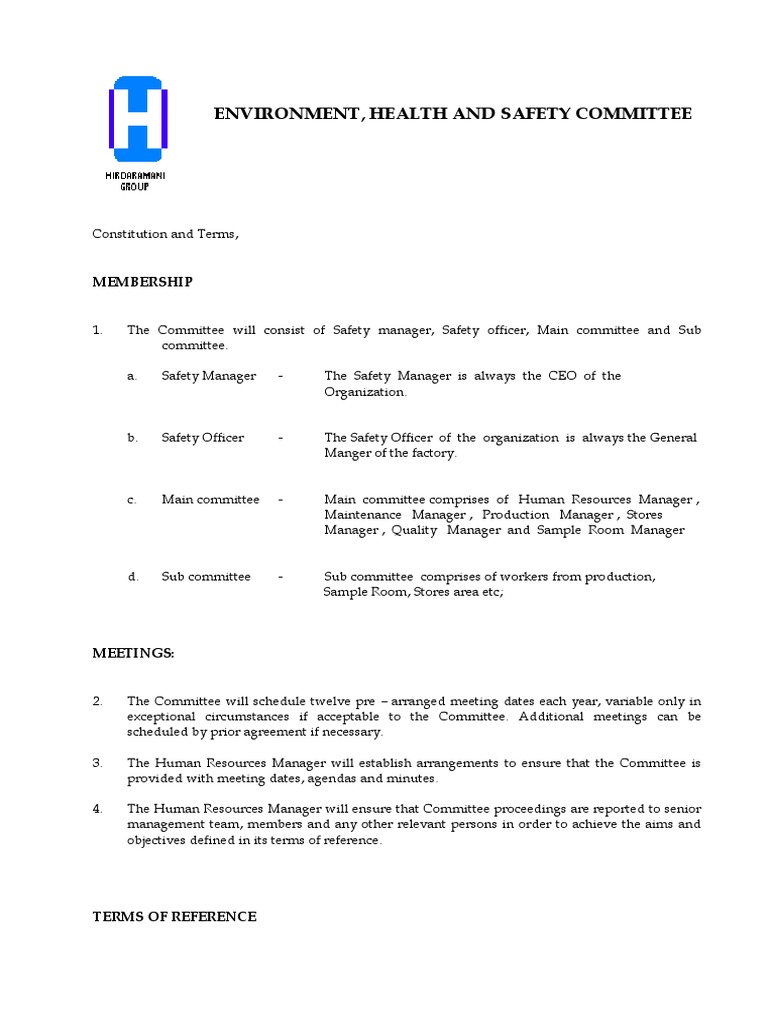 EHS Committee Structure and Agenda | PDF | Occupational Safety And ...