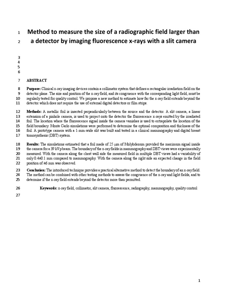 Method To Measure The Size of A Radiographic Field Larger Than A ...