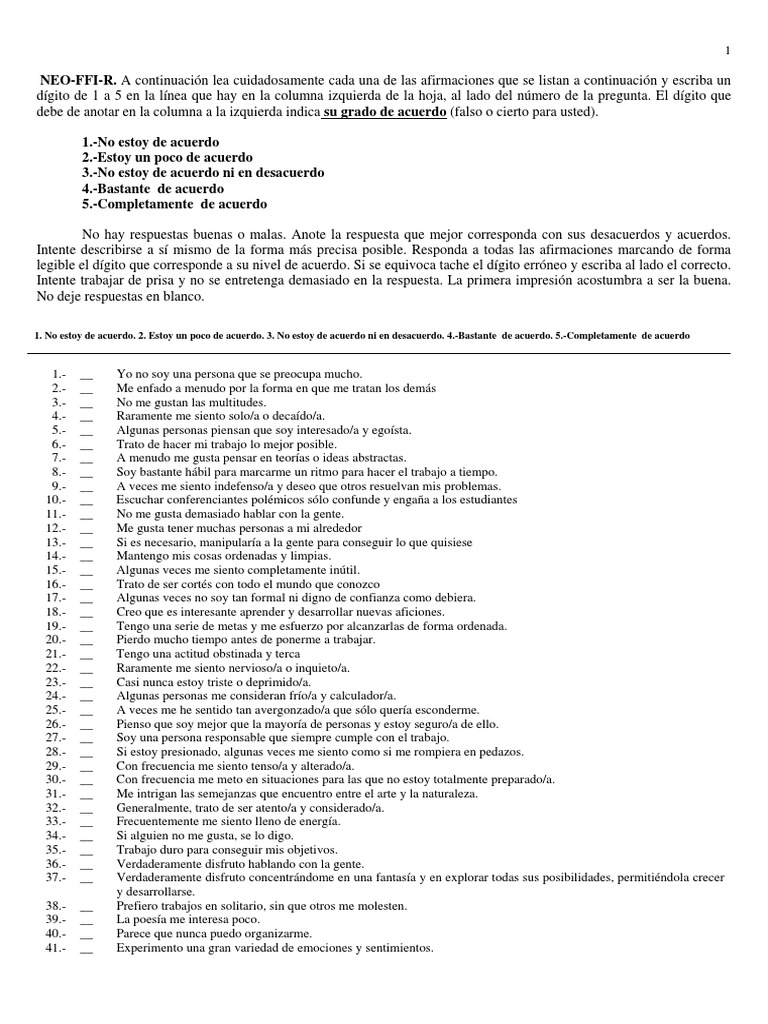 Cuestionario NEO-FFI-R de Personalidad | PDF