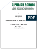 Synopsis "Cyber Café Management System": Class: Xi-Computer Science Section: E