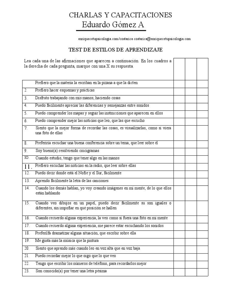 Test de Estilos de Aprendizaje | PDF | Aprendizaje