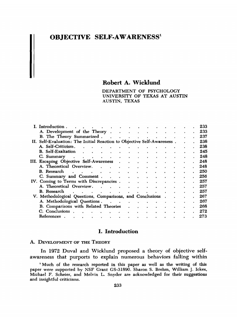 Objective Self-Awareness Theory Explained | PDF | Self Awareness ...