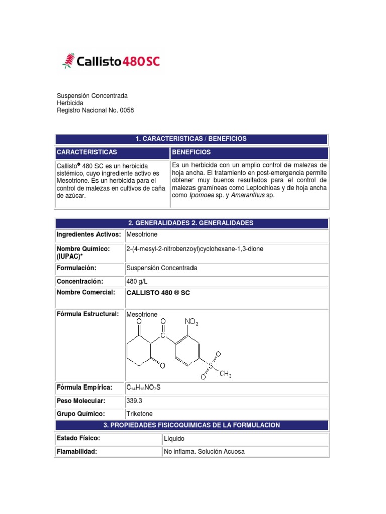 Callisto Herbicida | PDF | Agua