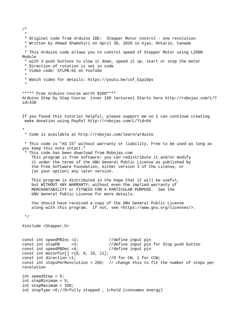 Motor Stepper With Push Button | Download Free PDF | Arduino | Free ...