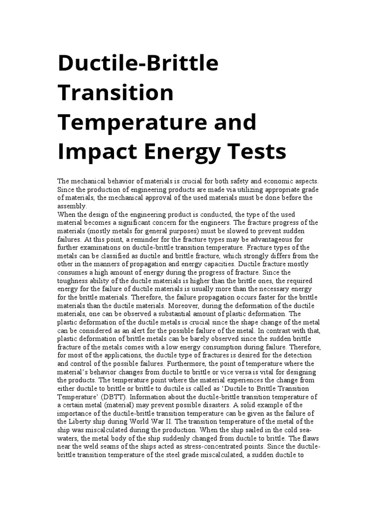 DuctileBrittle Transition Temperature and Impact Energy Tests PDF