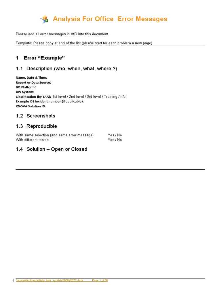 AFO Error Messages Documentation | PDF | Microsoft Excel | Microsoft ...