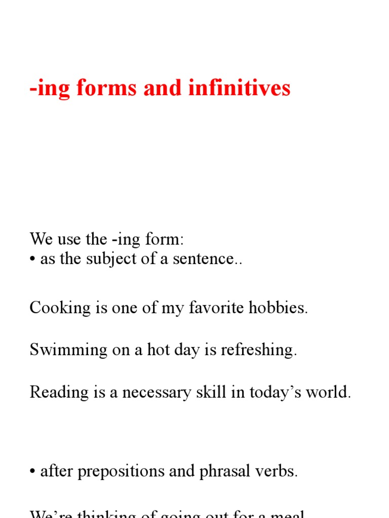 Ing Forms and Infinitives | PDF | Cooking, Food & Wine | Language Arts ...