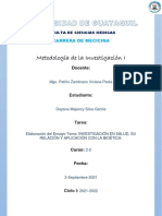 Metodologia - Investigación en Salud, Su Relación y Aplicación Con La Bioética.