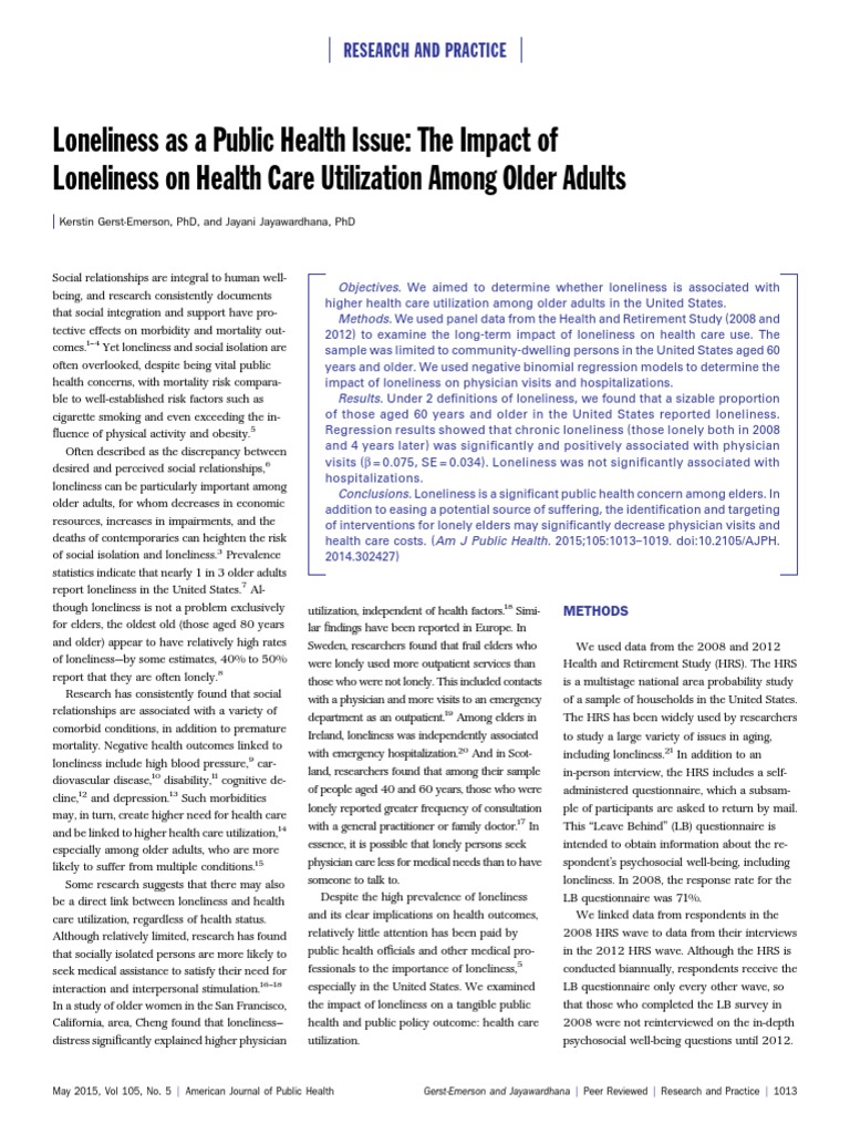 Loneliness As A Public Health Issue The Impact of | PDF | Loneliness ...