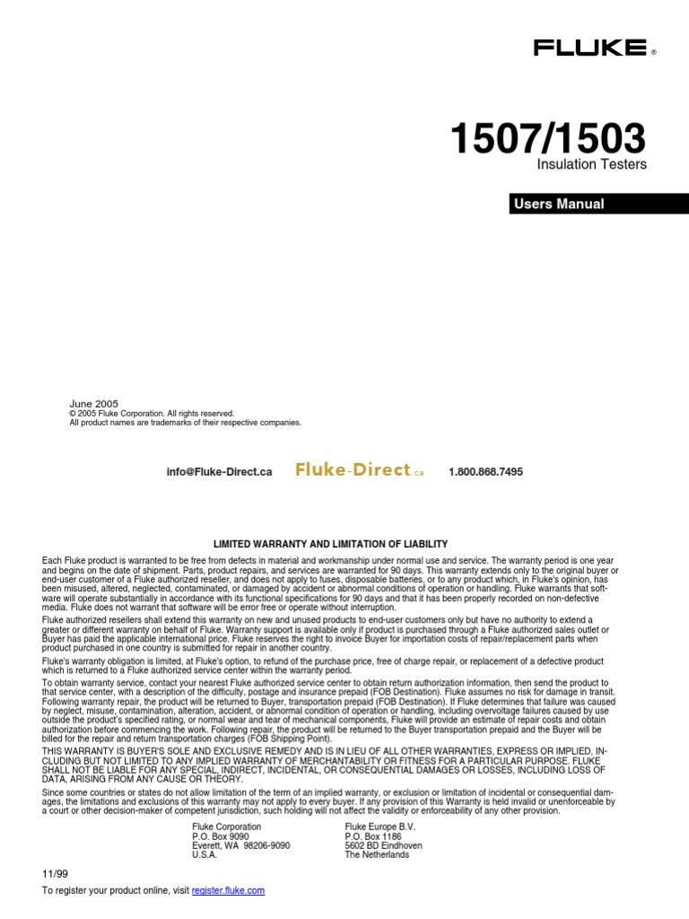 Fluke 1507 Megohmmeter Manual PDF Switch Capacitor