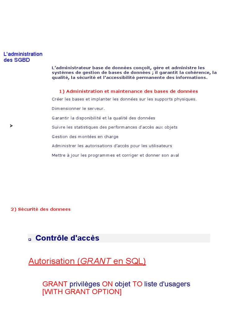 Administration des SGBD et sécurité des données | PDF | Bases de ...