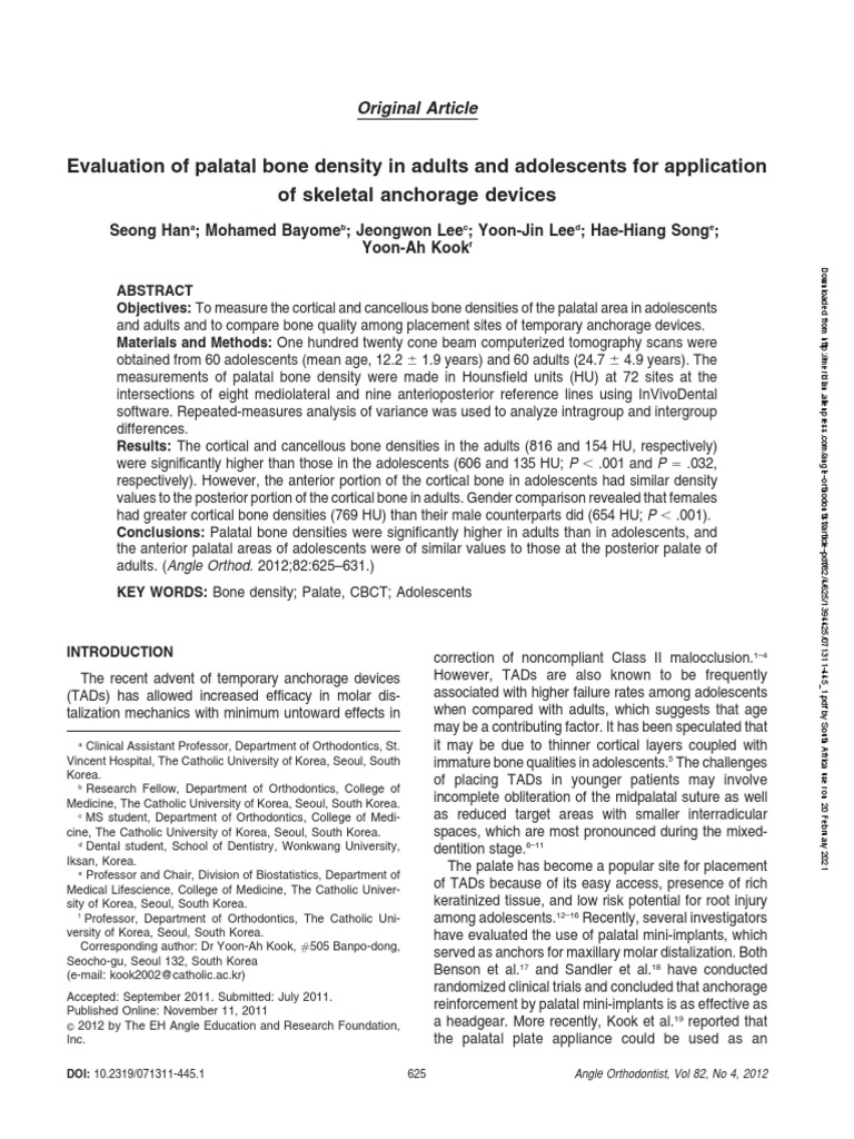 Evaluation of Palatal Bone Density in Adults and Adolescents For ...