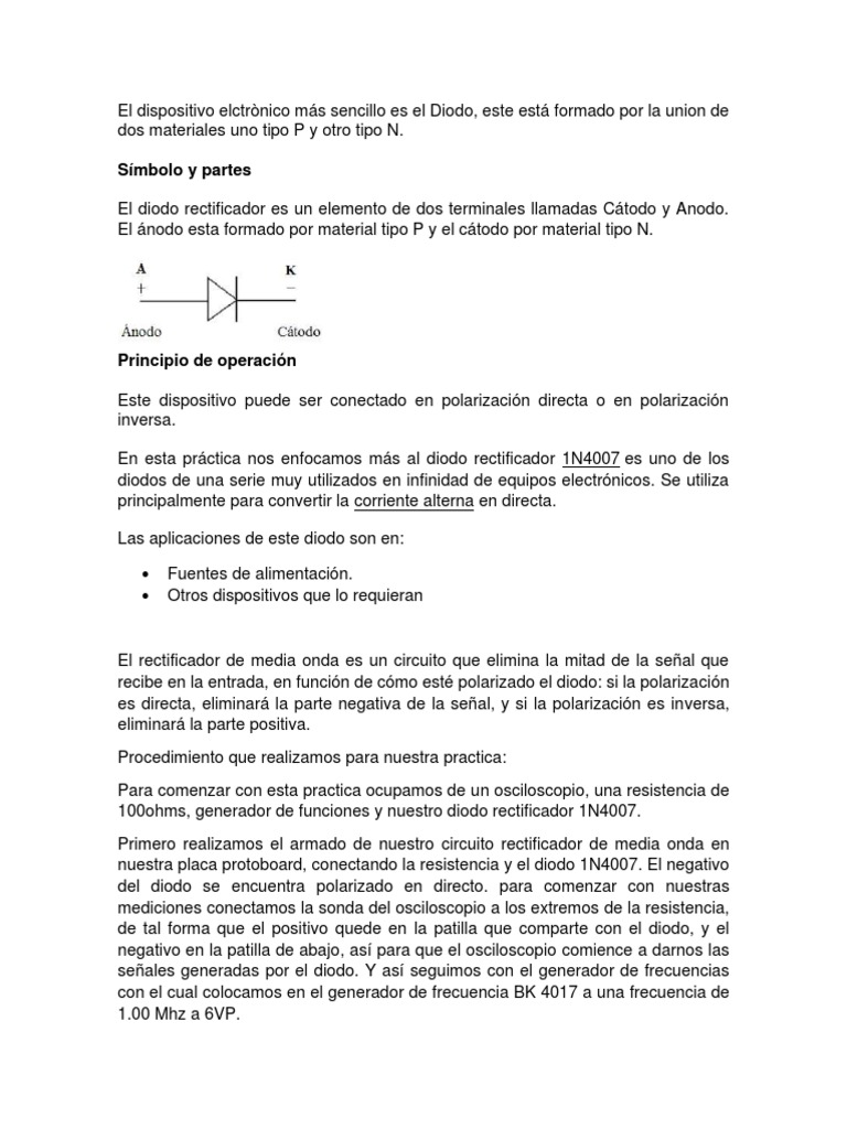 Características y uso del diodo 1N4007 | PDF | Diodo | Rectificador