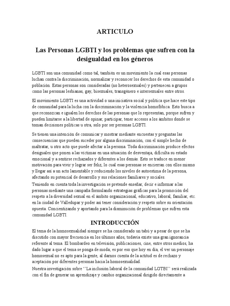 Desigualdad y Discriminación LGBTI en Valledupar | PDF | Discriminación ...