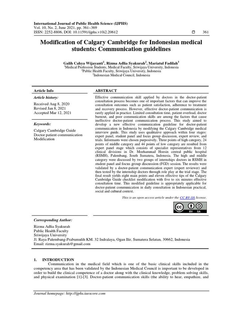Modified Calgary Cambridge Guide for Indonesia | PDF | Physician | Patient