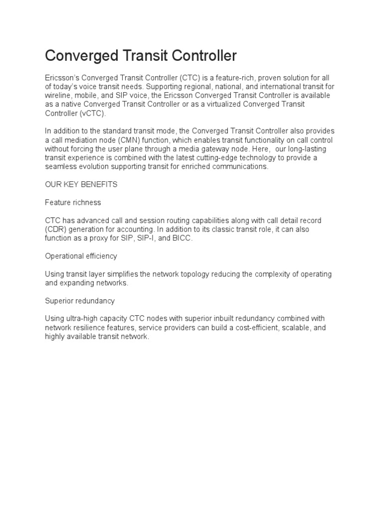 Converged Transit Controller | PDF | Business | Technology & Engineering