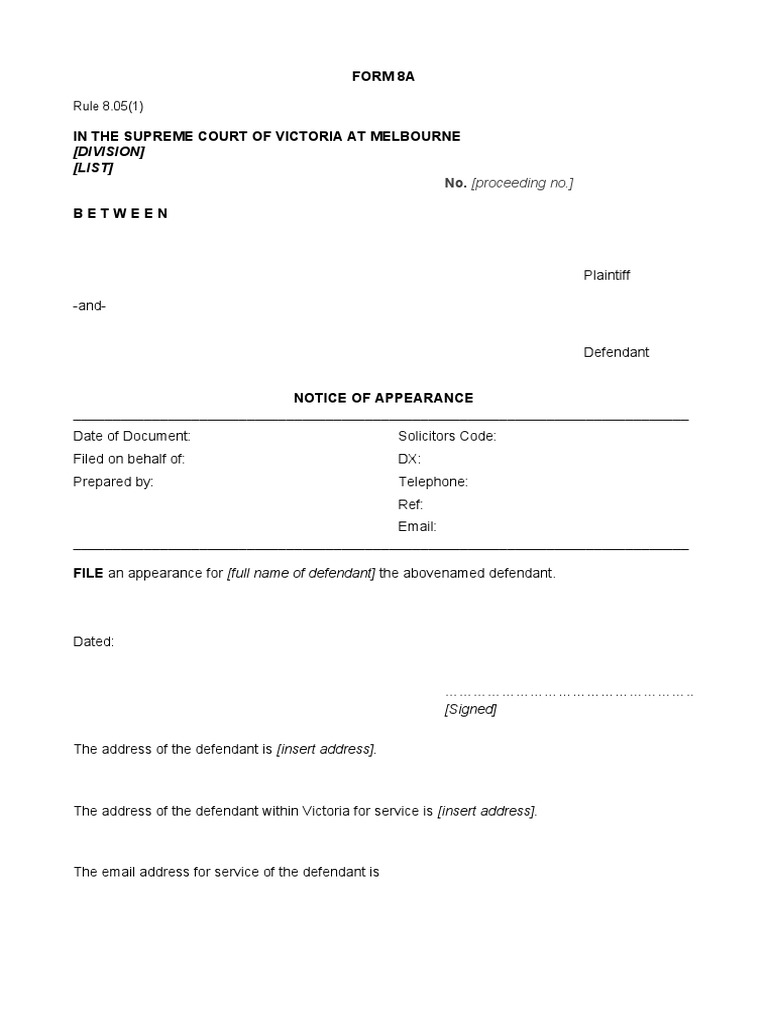Supreme Court Notice of Appearance Form | PDF