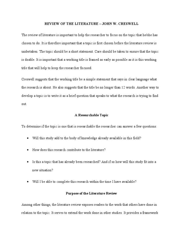 Creswell Review of The Literature PDF Qualitative Research