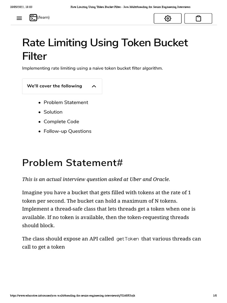 Rate Limiting Using Token Bucket Filter Java Multithreading For