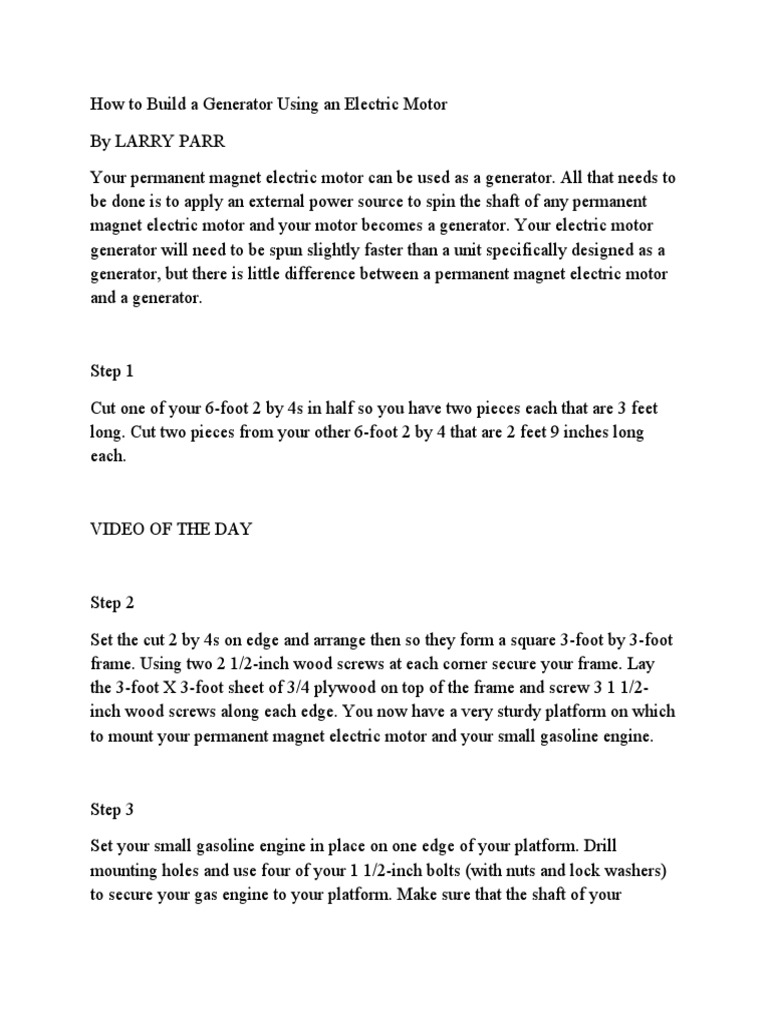 How To Build A Generator Using An Electric Motor PDF Electric Motor