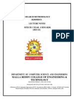 Research Methodology (R20DHS53) Lecture Notes Mtech 1 Year - I Sem (R20) (2021-22)