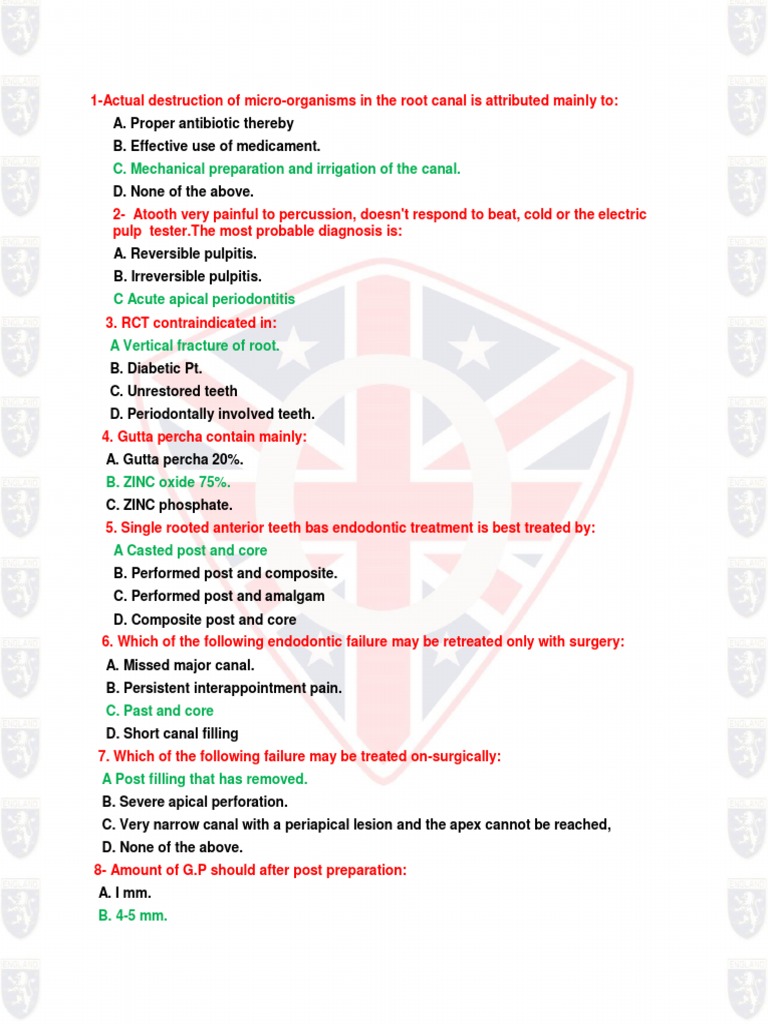 Endodontic Exam Questions and Answers | PDF | Dental Anatomy | Mouth