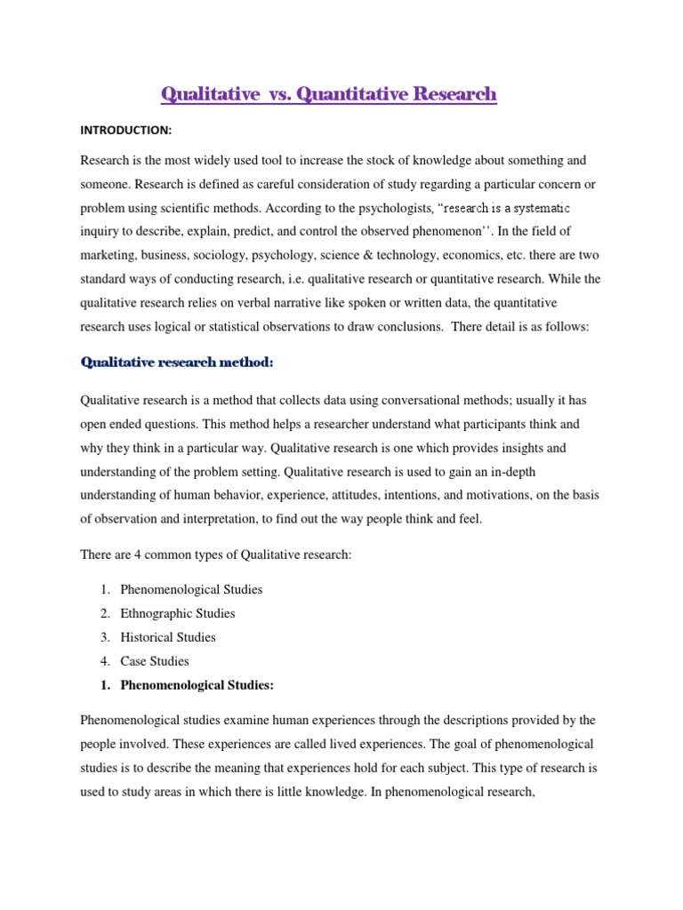 Qualitative vs. Quantitative Research Overview | PDF | Qualitative ...
