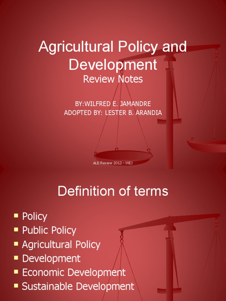 Agricultural Policy and Development Review Notes PDF Economic