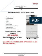 Multifuncional A Color MP C3004: (Sin Garantia)