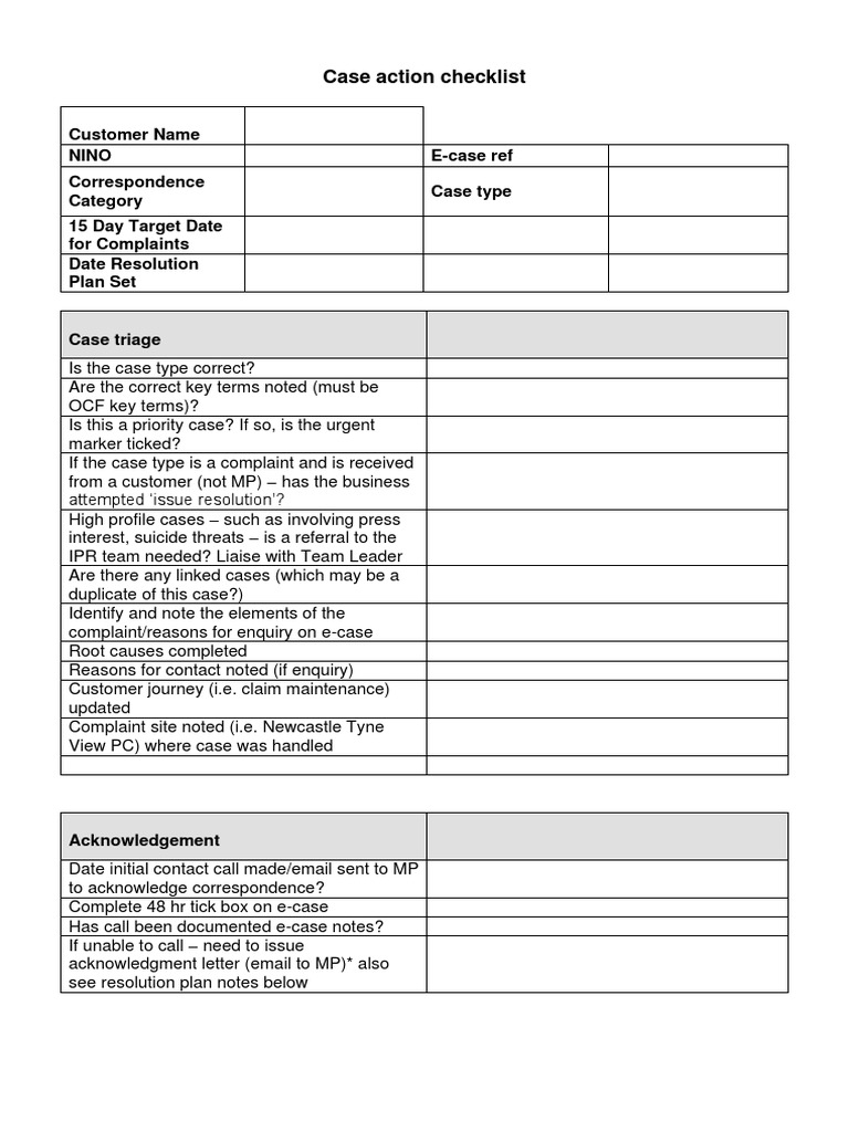 Case Completion Action Checklist | PDF